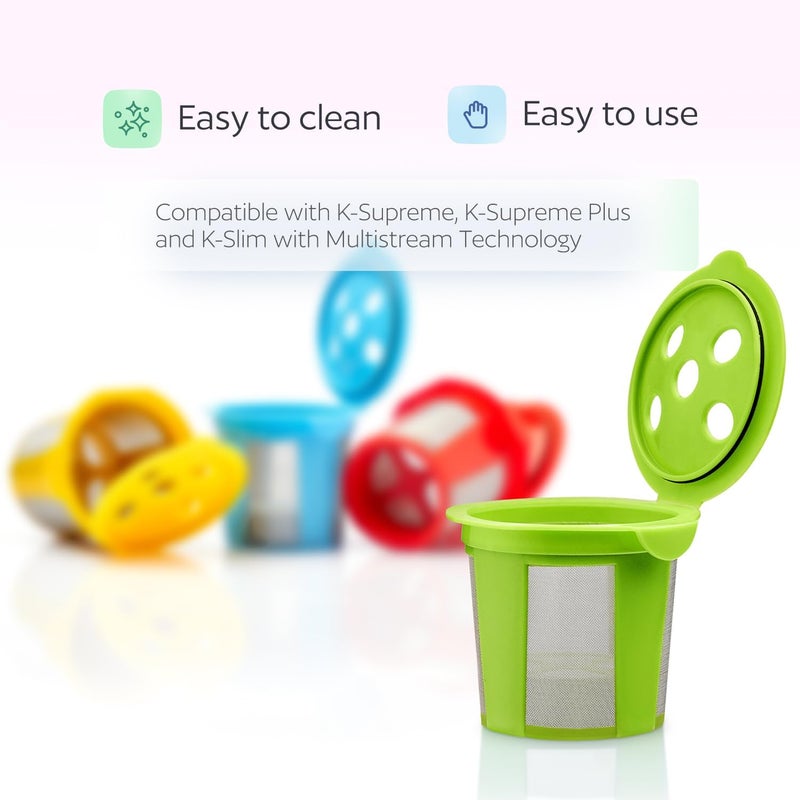 GoodCups 4 Reusable K Cups for Keurig K Supreme, K Supreme Plus, K Slim with Multistream Technology, K-Brew Chill, K-Duo Hot & Iced (Gen 2) – 4 Colors Refillable Kcups Coffee Filters for Keurig Coffee Makers - Image 3